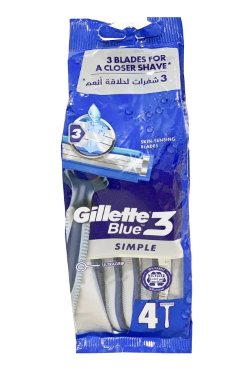 بلو 3 سيمبل – ماكينات حلاقة للرجال 3 شفرات - 4 قطع