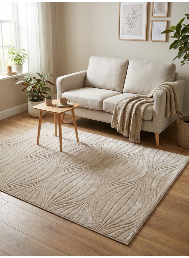 Noon East Carpet Rug Woven with Soft Texture |Polygon Rhythm Design  - Beige  | Size - 120x170 cm - 4x5.5 ft | For Mid-Small sized Family room, Bedroom with twin or queen beds, Home office, Entry hallways, Foyers or Balcony - Image 1