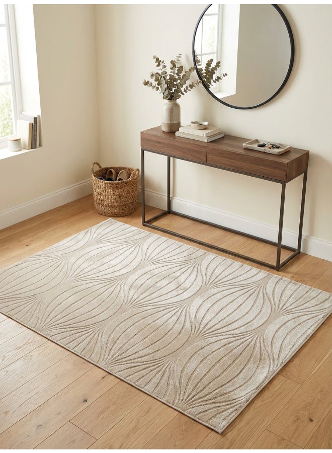 Noon East Carpet Rug Woven with Soft Texture |Polygon Rhythm Design  - Beige  | Size - 120x170 cm - 4x5.5 ft | For Mid-Small sized Family room, Bedroom with twin or queen beds, Home office, Entry hallways, Foyers or Balcony - Image 2