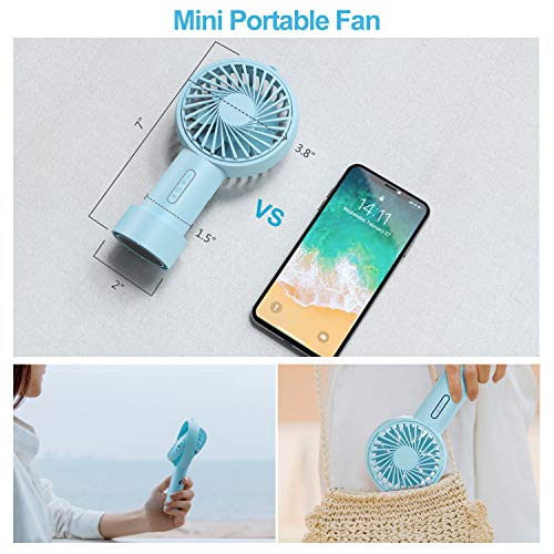 IPOW Mini Portable Fan - 3 Speed, Adjustable Angle, USB Rechargeable, Small Desk & Travel Fan - Mint Blue - Image 5