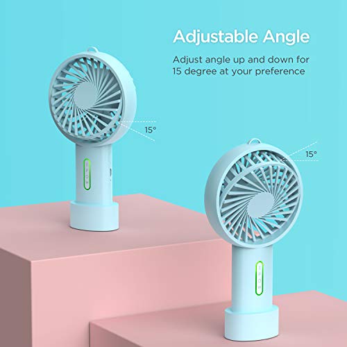 IPOW Mini Portable Fan - 3 Speed, Adjustable Angle, USB Rechargeable, Small Desk & Travel Fan - Mint Blue - Image 4