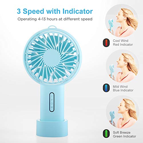 IPOW Mini Portable Fan - 3 Speed, Adjustable Angle, USB Rechargeable, Small Desk & Travel Fan - Mint Blue - Image 2
