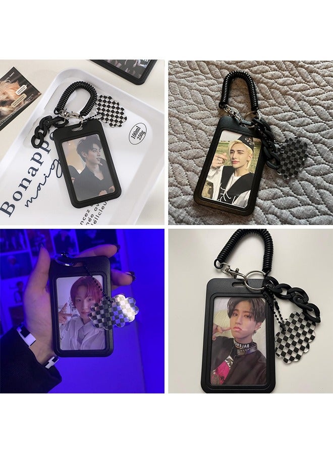 HY Acrylic Photocard Holders Keychain ID Badge Holder with Spiral Wrist Coil Transparent Card Waterproof Photo Protector for School Office Access Women Girls (Black) - Image 5