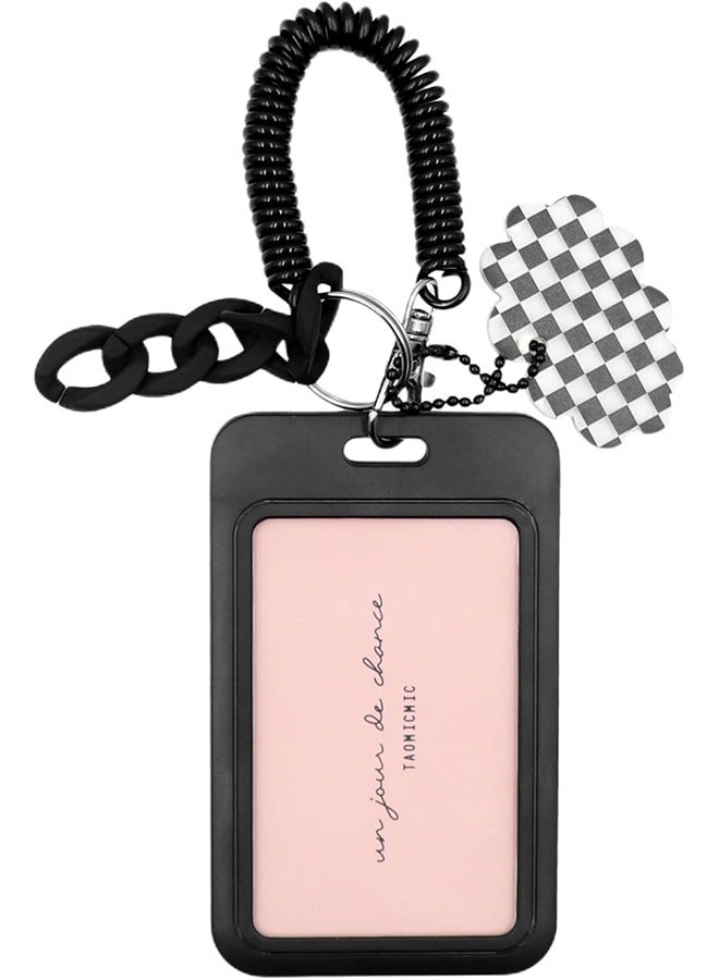 HY Acrylic Photocard Holders Keychain ID Badge Holder with Spiral Wrist Coil Transparent Card Waterproof Photo Protector for School Office Access Women Girls (Black) - Image 2