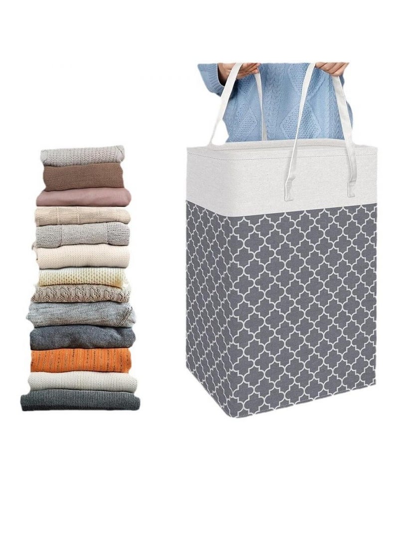 Alissa Large Laundry Baskets 2 Pcs Hamper Collapsible Laundry Bag with Carry Handles Freestanding Clothes Hampers for Laundry Bedroom, Dorm, Clothes, Towels, 75L, Clover Grey (40*30*60)cm  - Image 2