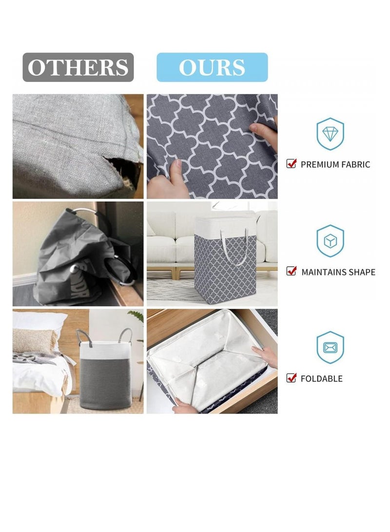 Alissa Large Laundry Baskets 2 Pcs Hamper Collapsible Laundry Bag with Carry Handles Freestanding Clothes Hampers for Laundry Bedroom, Dorm, Clothes, Towels, 75L, Clover Grey (40*30*60)cm  - Image 3