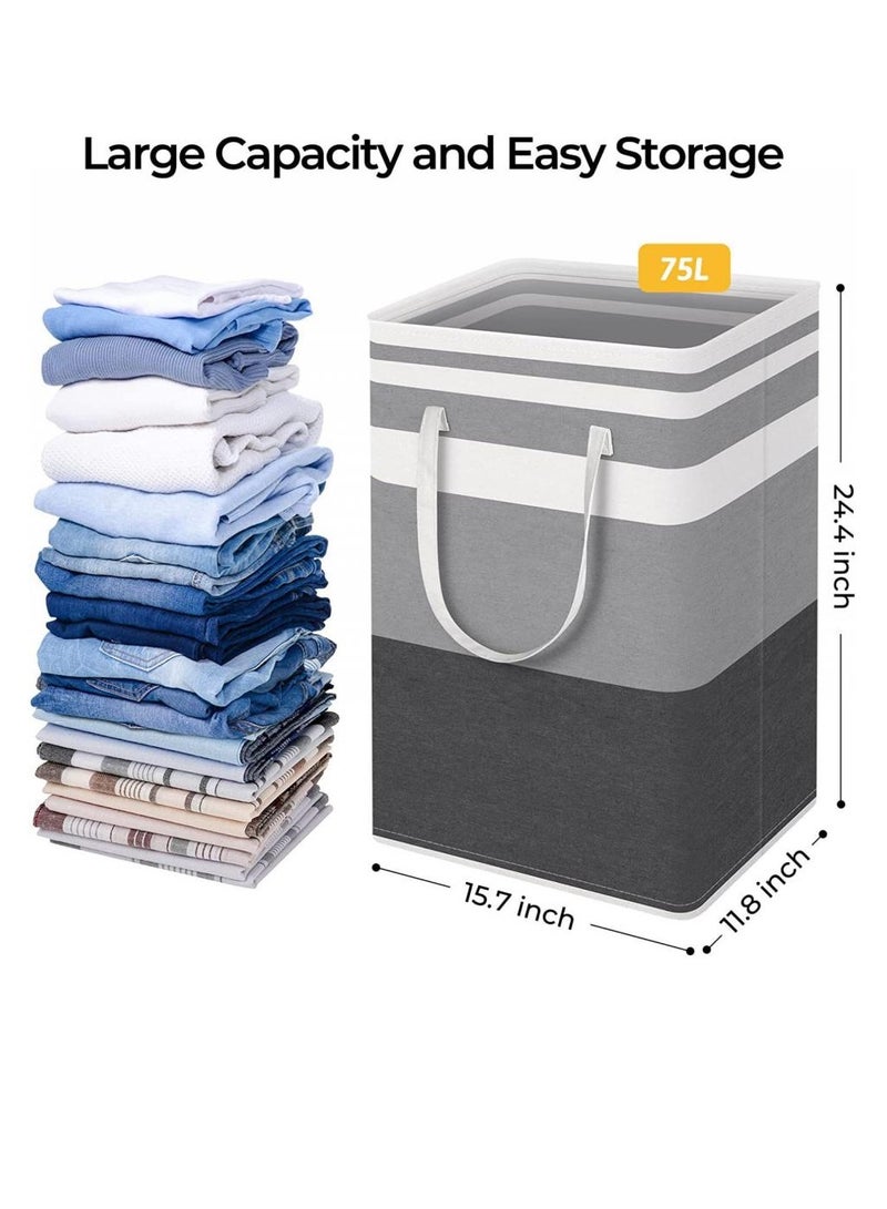 Alissa Large Laundry Baskets 2 Pcs Hamper Collapsible Laundry Bag with Carry Handles Freestanding Clothes Hampers for Laundry Bedroom, Dorm, Clothes, Towels, 75L, Clover Grey (40*30*60)cm  - Image 5