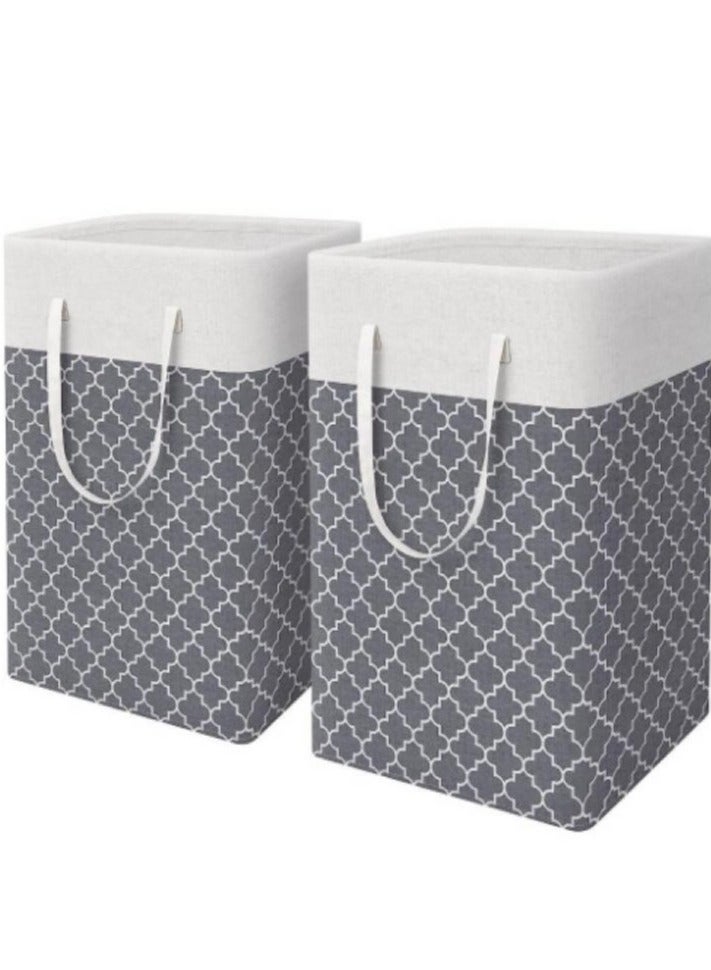 Alissa Large Laundry Baskets 2 Pcs Hamper Collapsible Laundry Bag with Carry Handles Freestanding Clothes Hampers for Laundry Bedroom, Dorm, Clothes, Towels, 75L, Clover Grey (40*30*60)cm  - Image 1