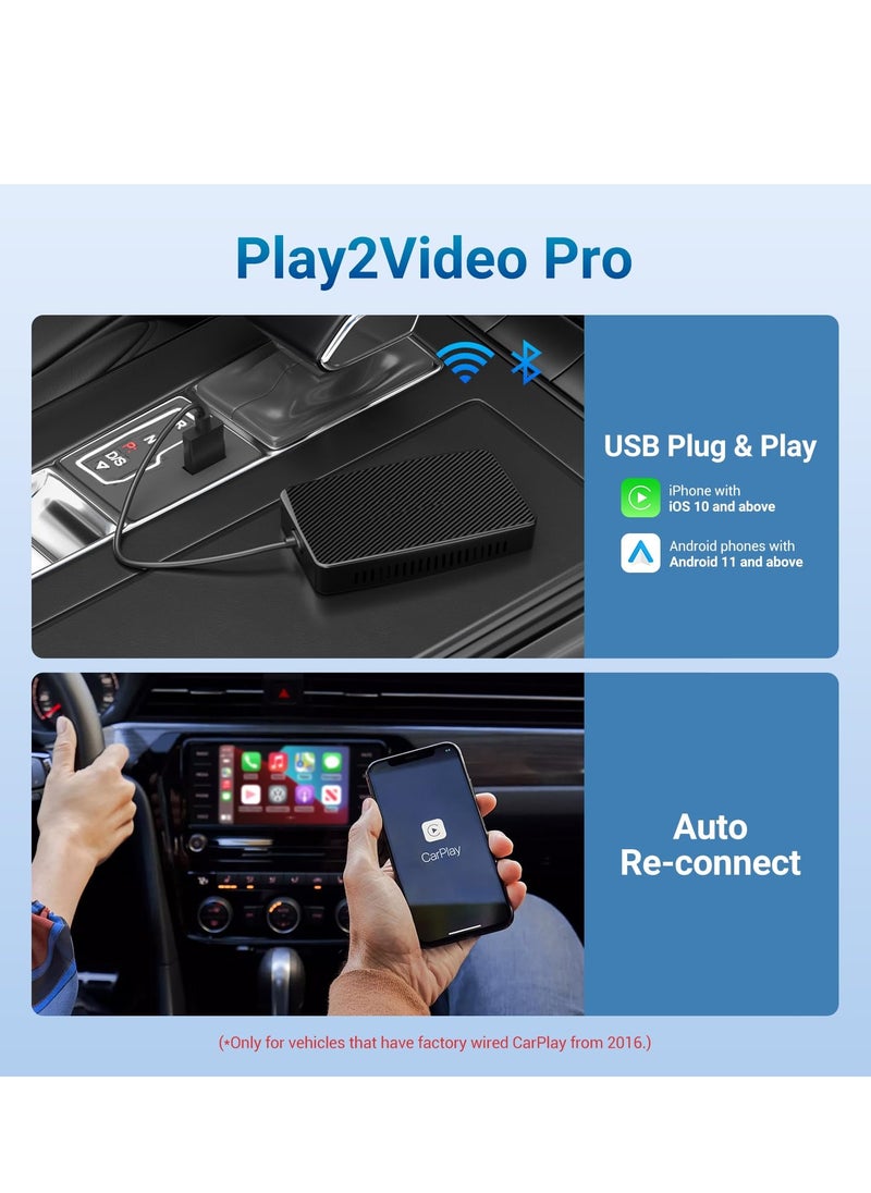 Generic Wireless CarPlay & Android Auto Adapter - 3-in-1 Play2Video Pro AI Box with Built-in YouTube & Netflix, Compatible with Factory Wired CarPlay Vehicles (2016+)  - Image 4