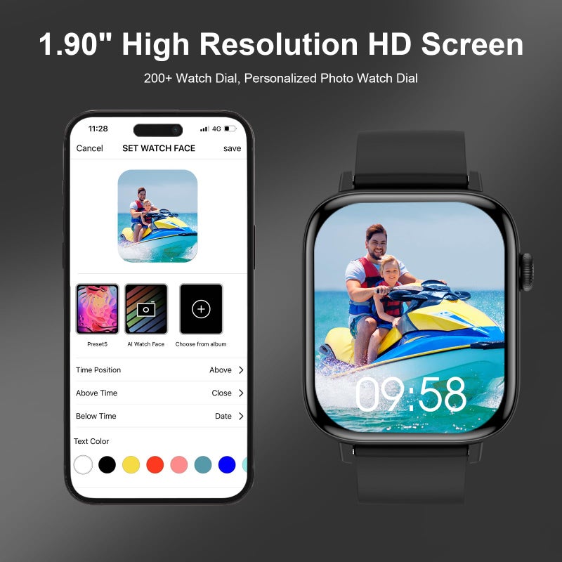 PJYUBVOR Smart Watch for Men - 1.90" HD Touch Screen Smartwatch, Bluetooth Call, Fitness Tracker with 120+ Sport Modes, Heart Rate & Sleep Monitor, IP68 Waterproof Smart Watches for Android & iPhone, Black - Image 3