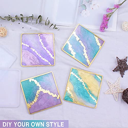 RESINWORLD 4 Pack 4 inches Square Coaster Molds, Shiny Coaster Silicone Mold for Resin, Geode Aagte Coaster Resin Molds - Image 4