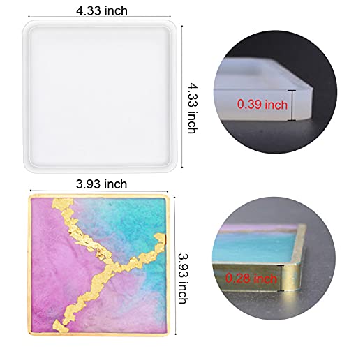RESINWORLD 4 Pack 4 inches Square Coaster Molds, Shiny Coaster Silicone Mold for Resin, Geode Aagte Coaster Resin Molds - Image 2
