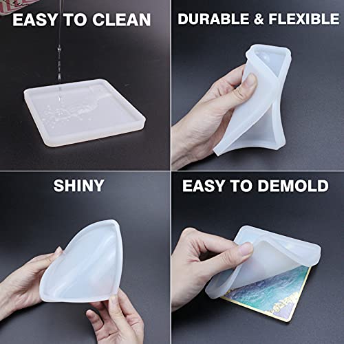 RESINWORLD 4 Pack 4 inches Square Coaster Molds, Shiny Coaster Silicone Mold for Resin, Geode Aagte Coaster Resin Molds - Image 3