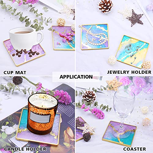 RESINWORLD 4 Pack 4 inches Square Coaster Molds, Shiny Coaster Silicone Mold for Resin, Geode Aagte Coaster Resin Molds - Image 5