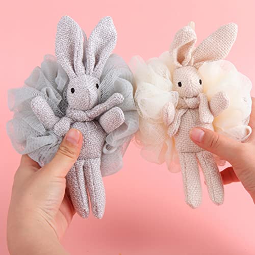 Yisella Kids Bath Loofah- 2 Pack Cute Animal Shaped Bath Luffa, Soft Mesh Pouf Shower Sponge Set for Baby & Toddler, Pink & Grey Reusable Travel lofa for Girls, Gentle Body Scrubber Wash for Women - Image 5