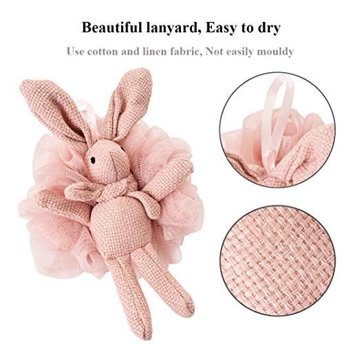 Yisella Kids Bath Loofah- 2 Pack Cute Animal Shaped Bath Luffa, Soft Mesh Pouf Shower Sponge Set for Baby & Toddler, Pink & Grey Reusable Travel lofa for Girls, Gentle Body Scrubber Wash for Women - Image 3