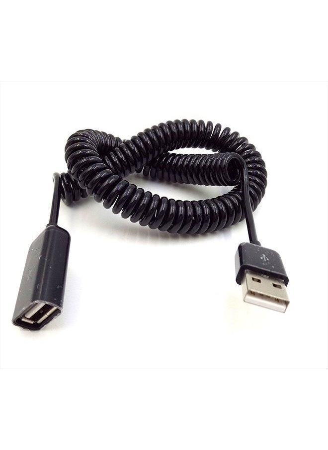 Qaoquda Coiled Spring USB Cable, Qaoquda10FT/3M Spiral Coiled USB 2.0 Male to Female Data Sync & Charge Cable (Black)  - Image 1