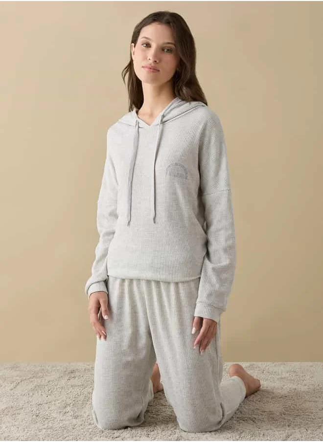 فاف Waffle Textured Long Sleeves Hoodie with Elasticated Joggers Set