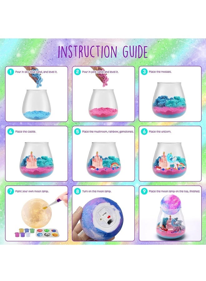 HALAMODO Unicorn Terrarium Gifts for Kids - Light Up DIY Terrarium Craft Kit with Moon Lamp, Unicorn Figurines & Artificial Plants, Educational Science Craft for Girls Ages 4-12, Perfect Birthday & Holiday Gift​ - Image 2