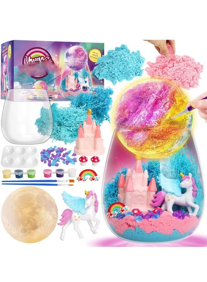 HALAMODO Unicorn Terrarium Gifts for Kids - Light Up DIY Terrarium Craft Kit with Moon Lamp, Unicorn Figurines & Artificial Plants, Educational Science Craft for Girls Ages 4-12, Perfect Birthday & Holiday Gift​ - Image 1