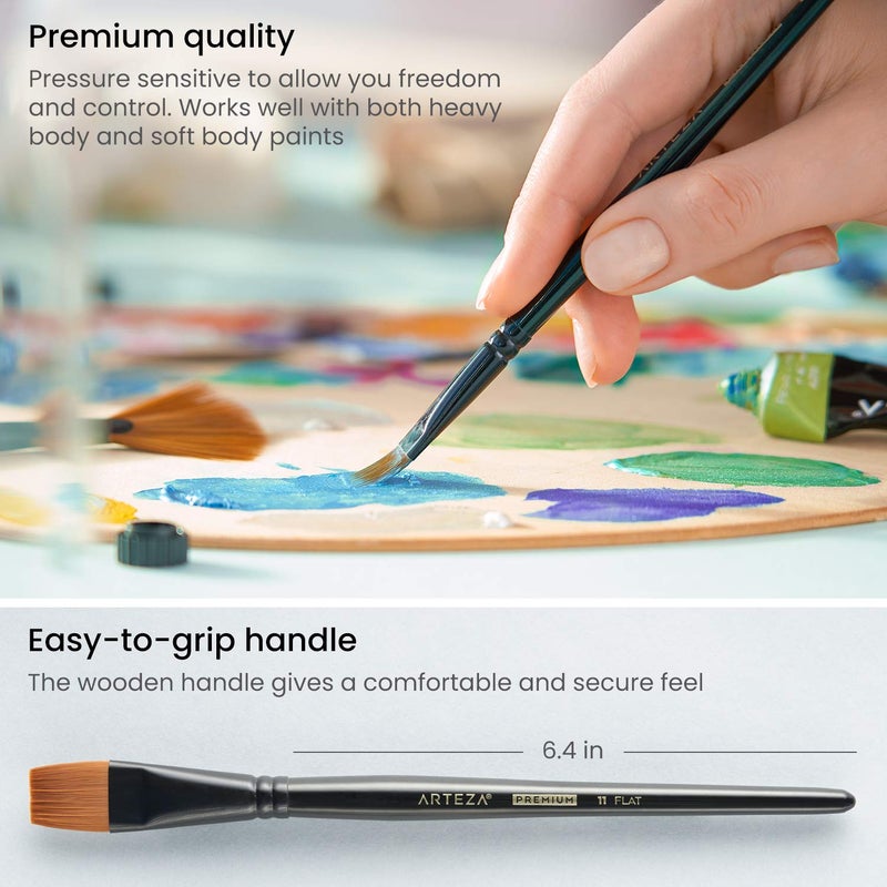 ARTEZA Paint Brushes, Set of 12, Premium Synthetic Brushes with Brass Ferrules & Wooden Handles - Image 5