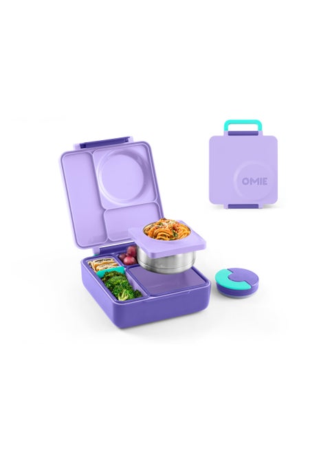 OmieBox Bento Box for Kids  Insulated Bento Lunch Box with Leak Proof Thermos Food Jar  3 Compartments Two Temperature Zones  Purple Plum Single