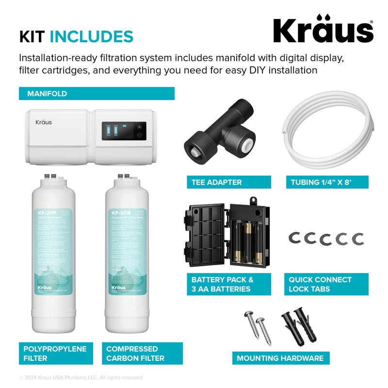 KRAUS Purita 2-Stage Under Sink Water Filtration System with Digital Display Monitor, FS-1001 - Image 4