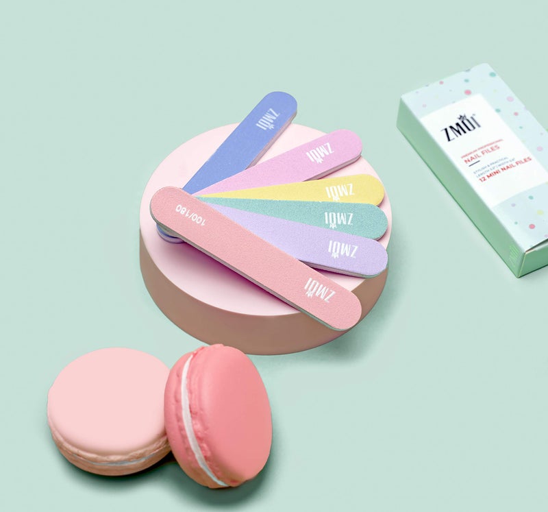 ZMOI Professional Mini Nail File â€“ 12 Stylish - Practical Fingernail File Pack for Natural and Acrylic Nails 100/180 Emery Boards (Macaroon Color) - Image 5