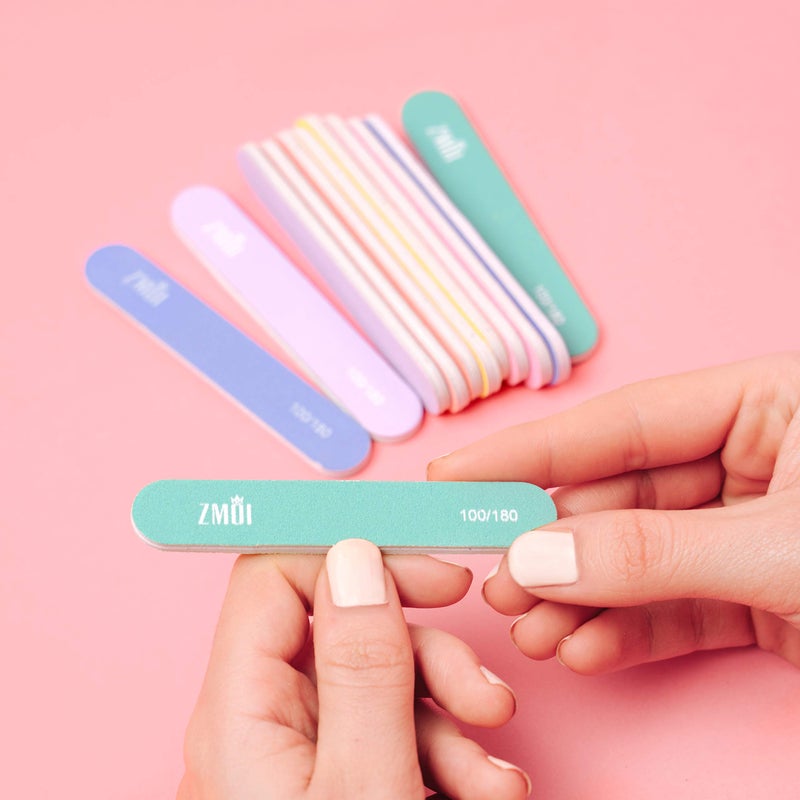 ZMOI Professional Mini Nail File â€“ 12 Stylish - Practical Fingernail File Pack for Natural and Acrylic Nails 100/180 Emery Boards (Macaroon Color) - Image 2