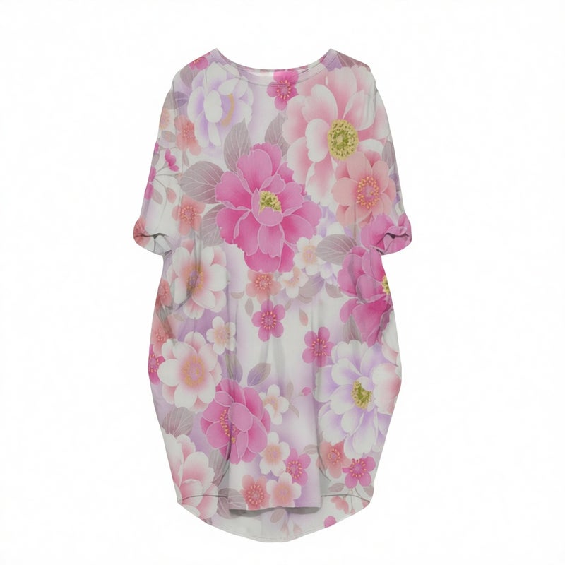 Girls Floral Print Long Sleeve Dress Over Knee Loose Street Style - Image 1