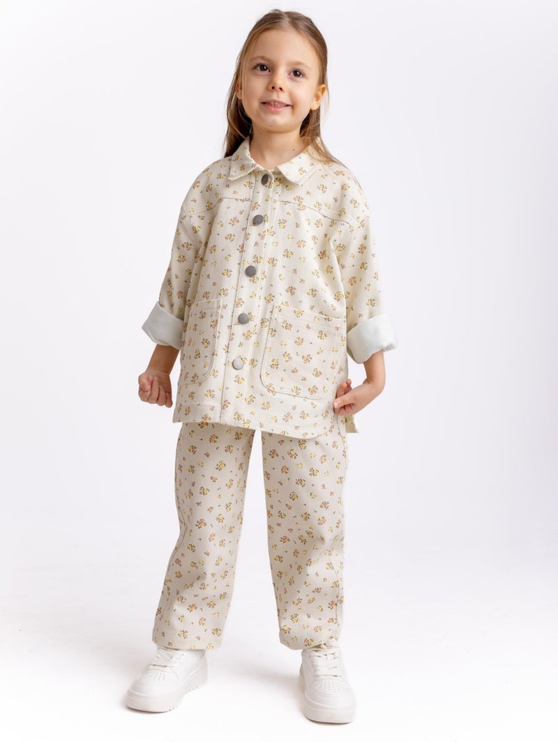 Oliven The Kid Flower Patterned Gabardine Girls Jacket - Image 1