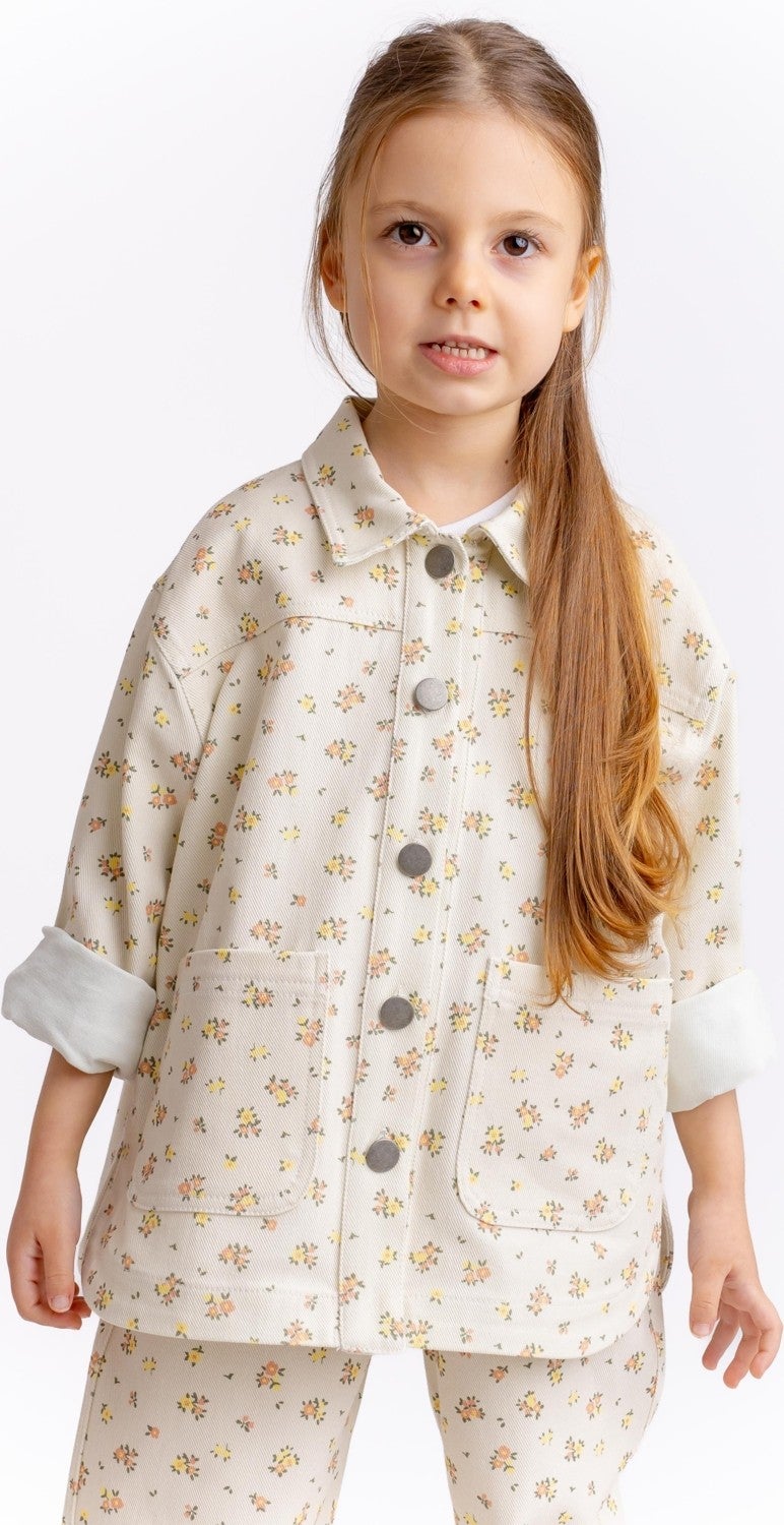 Oliven The Kid Flower Patterned Gabardine Girls Jacket - Image 5