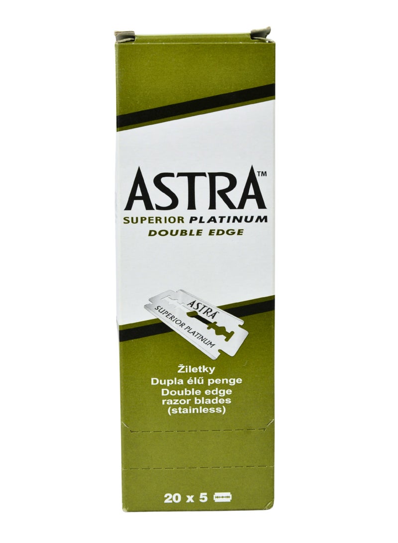 Astra Superior Platinum Double Edge Razor Blades – Stainless Steel (20 × 5 Blades) - Image 1