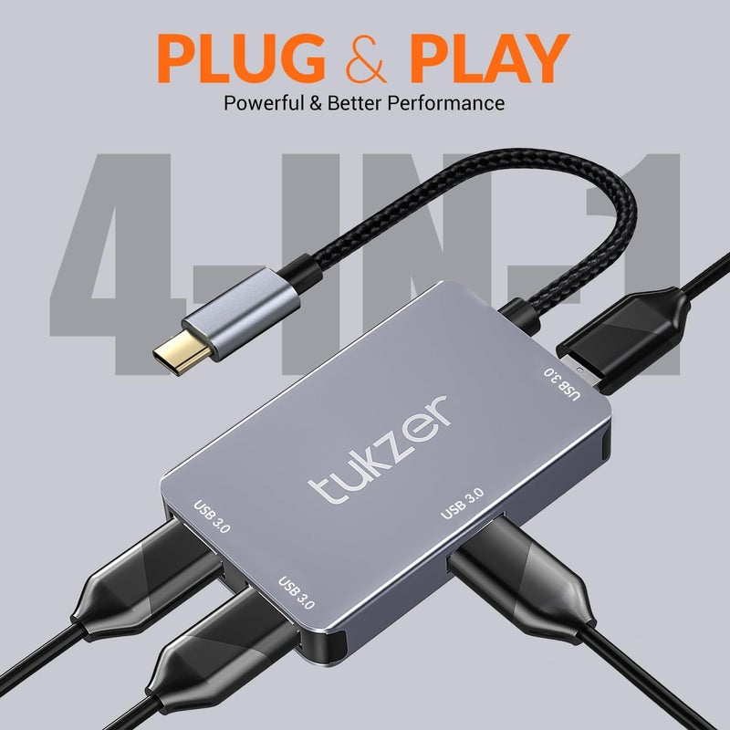 tuKZer 4-in-1 USB C 3.0 HUB, Type C to USB A HUB Splitter Extender, Docking Station, 5Gbps Data Sync Speed, MultiPort Adapter for iOS, MacBook, Windows, Laptop, PC, & Other Type C Enabled Devices - Image 4