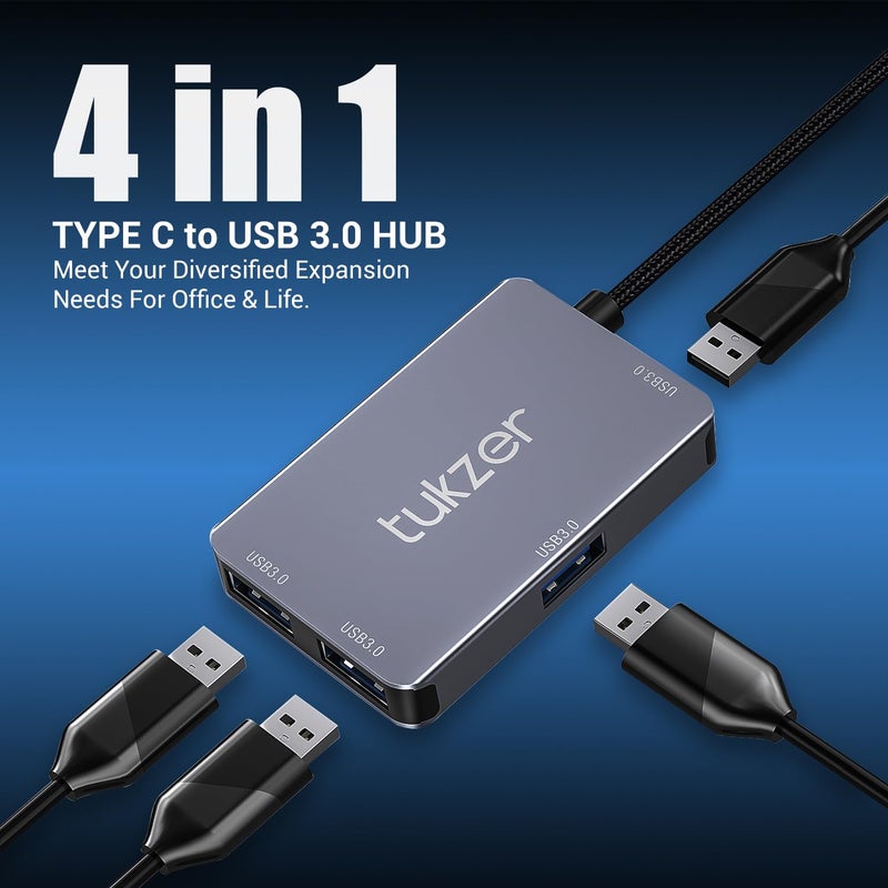 tuKZer 4-in-1 USB C 3.0 HUB, Type C to USB A HUB Splitter Extender, Docking Station, 5Gbps Data Sync Speed, MultiPort Adapter for iOS, MacBook, Windows, Laptop, PC, & Other Type C Enabled Devices - Image 2