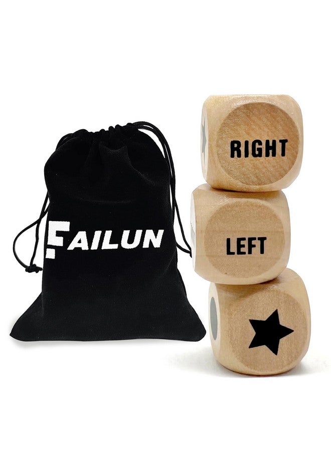 FAILUN Left Right Center Game Dice 1 Inch Wooden Dice with Drawstring Bag, Easy to Store and Carry Around, Convenient for Travel (3 pcs) - Image 1