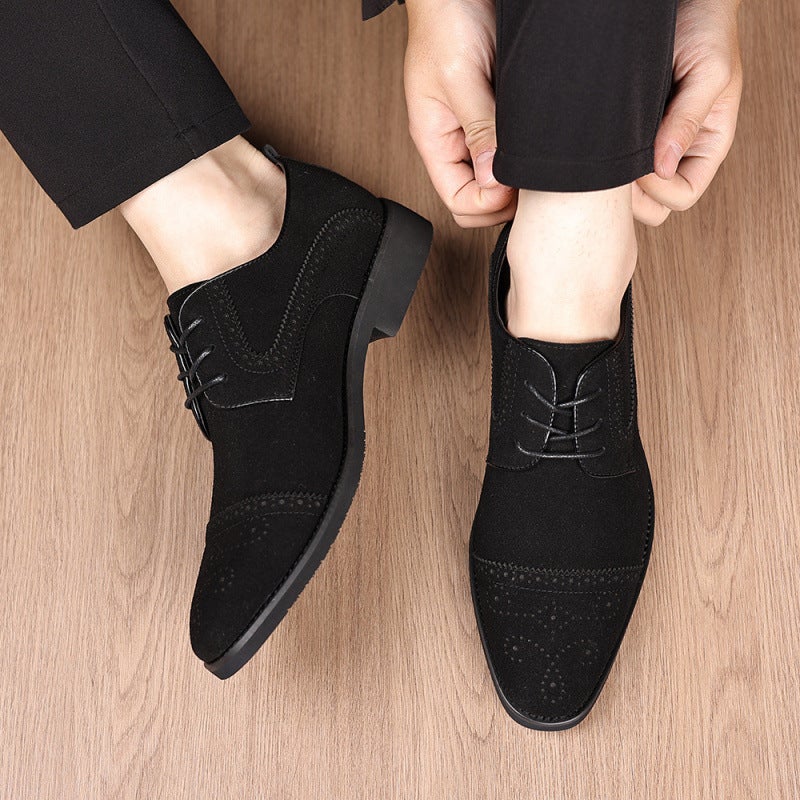 Spring Suede Fashion Men'S Casual Pointed Leather Slip-On Shoes Hairstylist Korean Style Trendy Shoes With Internal Height Increase - Image 4