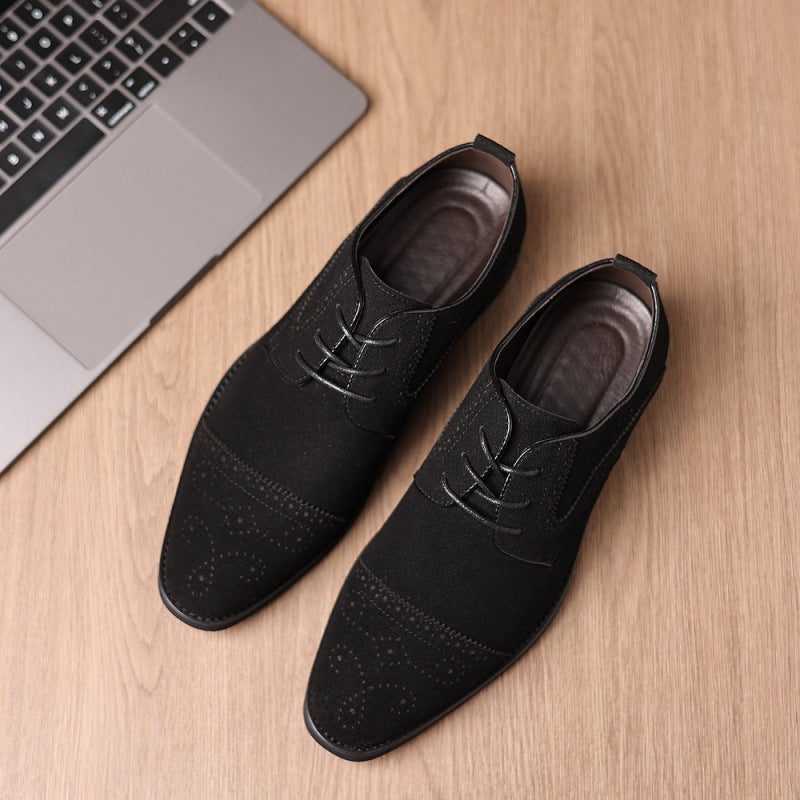 Spring Suede Fashion Men'S Casual Pointed Leather Slip-On Shoes Hairstylist Korean Style Trendy Shoes With Internal Height Increase - Image 5