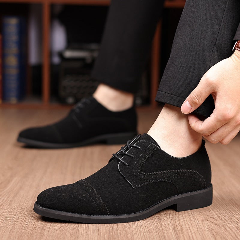 Spring Suede Fashion Men'S Casual Pointed Leather Slip-On Shoes Hairstylist Korean Style Trendy Shoes With Internal Height Increase - Image 2