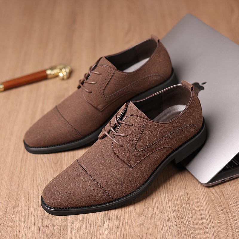 Spring Suede Fashion Men'S Casual Pointed Leather Slip-On Shoes Hairstylist Korean Style Trendy Shoes With Internal Height Increase - Image 3