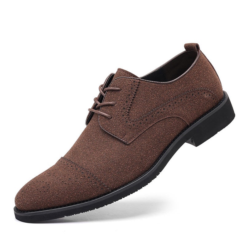 Spring Suede Fashion Men'S Casual Pointed Leather Slip-On Shoes Hairstylist Korean Style Trendy Shoes With Internal Height Increase - Image 1