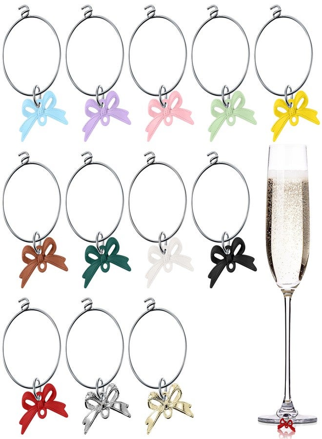 چوينت مجموعة من 12 قطعة من علامات أكواب النبيذ على شكل فيونكة عيد الميلاد، مع حلقات فضية، مثالية لحفلات الزفاف وحفلات توديع العزوبية، وهدايا الحفلات الأنيقة (فيونكة صغيرة). - Image 1