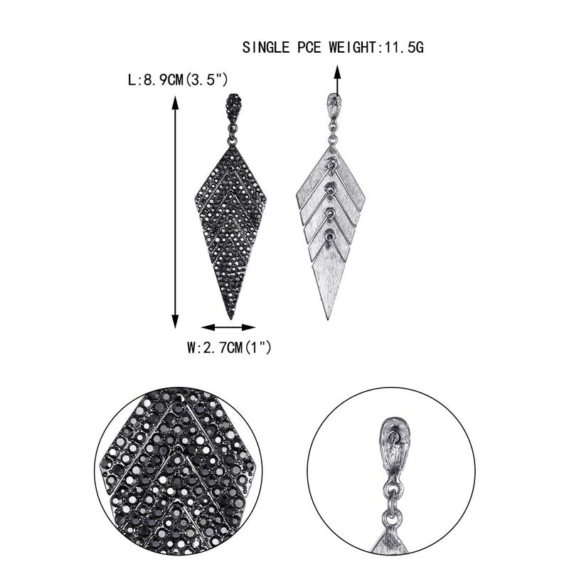 EVER FAITH Women's Crystal Elegant Vintage Banquet Rhombus Dangle Pierced Earrings Grey Black-Tone - Image 4