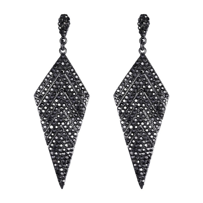 EVER FAITH Women's Crystal Elegant Vintage Banquet Rhombus Dangle Pierced Earrings Grey Black-Tone - Image 1