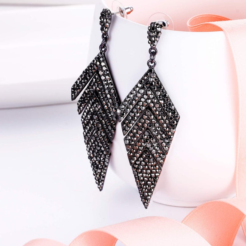 EVER FAITH Women's Crystal Elegant Vintage Banquet Rhombus Dangle Pierced Earrings Grey Black-Tone - Image 3