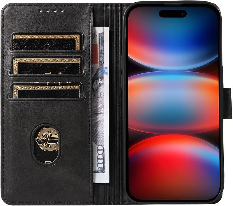 ريكنك حافظة لهاتف iPhone 17 Pro Max مع 3 فتحات للبطاقات من جلد PU ومحفظة مغناطيسية قابلة للطي وغطاء مجلد، حامل بطاقات وحامل قابل للطي وحافظة واقية من الصدمات من TPU، أسود - Image 5