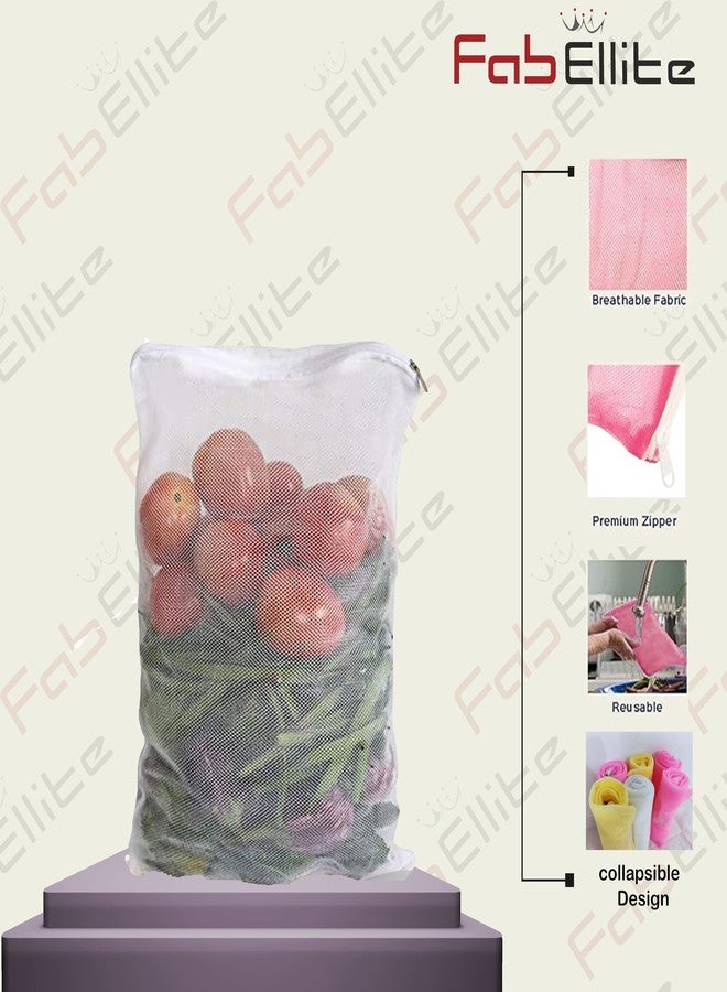 FAB ELLITE حقيبة تنظيم الثلاجة القطنية الصديقة للبيئة من فاب إيليت، حقائب خضراوات للتخزين في الثلاجة، حقائب تخزين شبكية للثلاجة بسحاب قابلة لإعادة الاستخدام، حقائب ثلاجة، أكياس للفواكه والخضراوات (طبقة واحدة) - Image 4