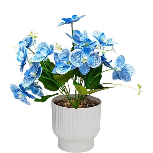 CURATED CART Flower Pot with Artificial Flowers - Orchid Blue Flower with White Vase | Ideal for Home Décor | Office Décor | Gifting | Size 25 x 15cm - Image 1