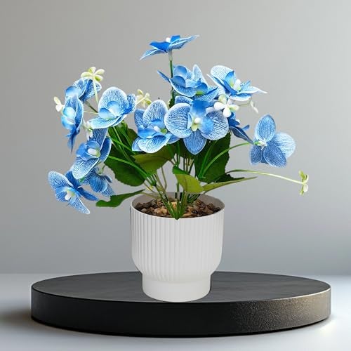 CURATED CART Flower Pot with Artificial Flowers - Orchid Blue Flower with White Vase | Ideal for Home Décor | Office Décor | Gifting | Size 25 x 15cm - Image 4