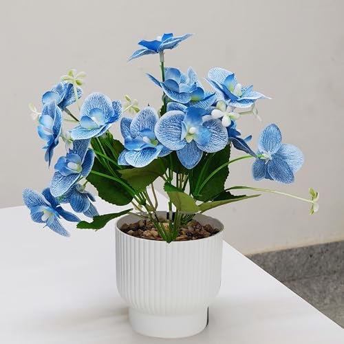 CURATED CART Flower Pot with Artificial Flowers - Orchid Blue Flower with White Vase | Ideal for Home Décor | Office Décor | Gifting | Size 25 x 15cm - Image 5